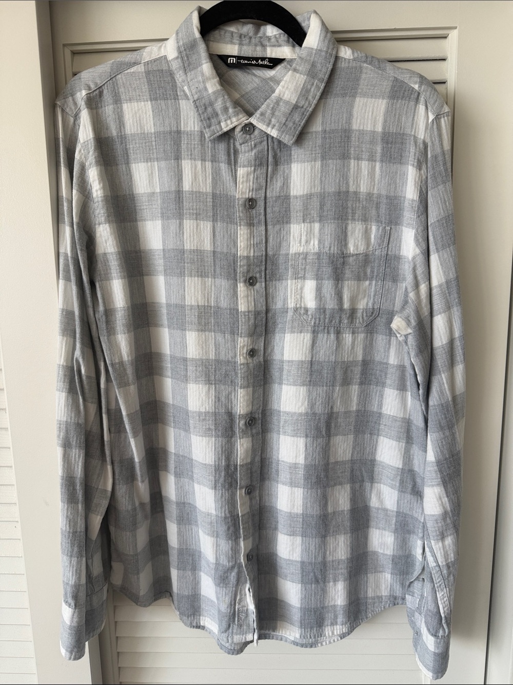 Travis Mathew Gray and White Plaid Button-Down Shirt